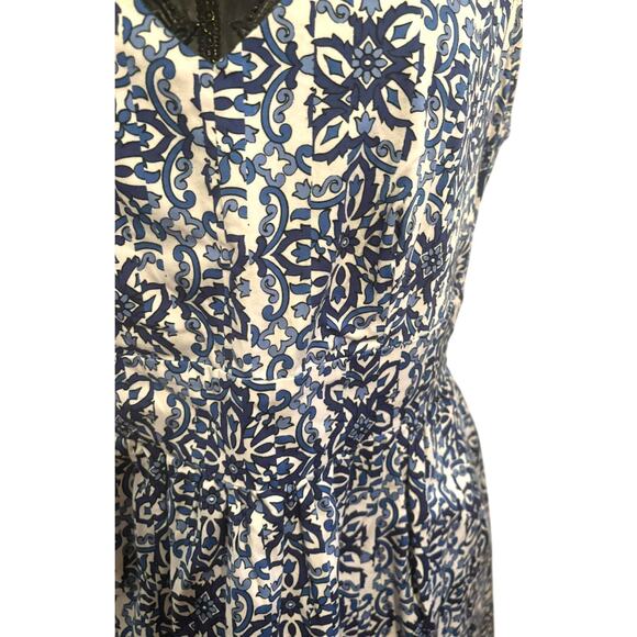 Milly for Design Nation Mosaic Print Sleeveless Cotton Mini Dress Blue White 12 - Picture 4 of 5